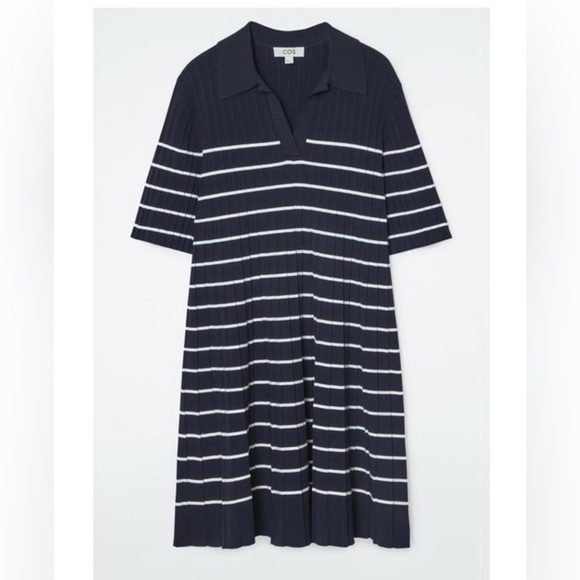 COS Dresses & Skirts - SOLD STRIPED KNITTED MINI POLO DRESS - NAVY / STRIPED | COS